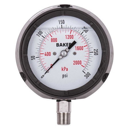 Baker Instruments LF45-300P-1/2 Pressure Gauge, 0-300 PSI LF45-300P-1/2